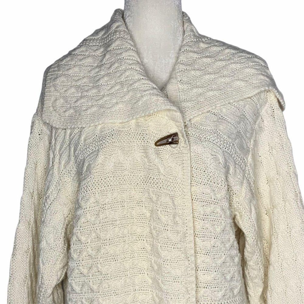 Vintage Liz Sport Cardigan Sweater M Cream Wool